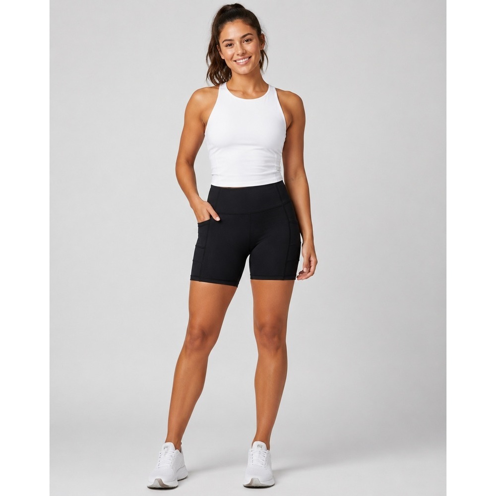 Baleaf Womens Black High Waisted Biker Shorts with Pockets Size Medium 7 Inseam